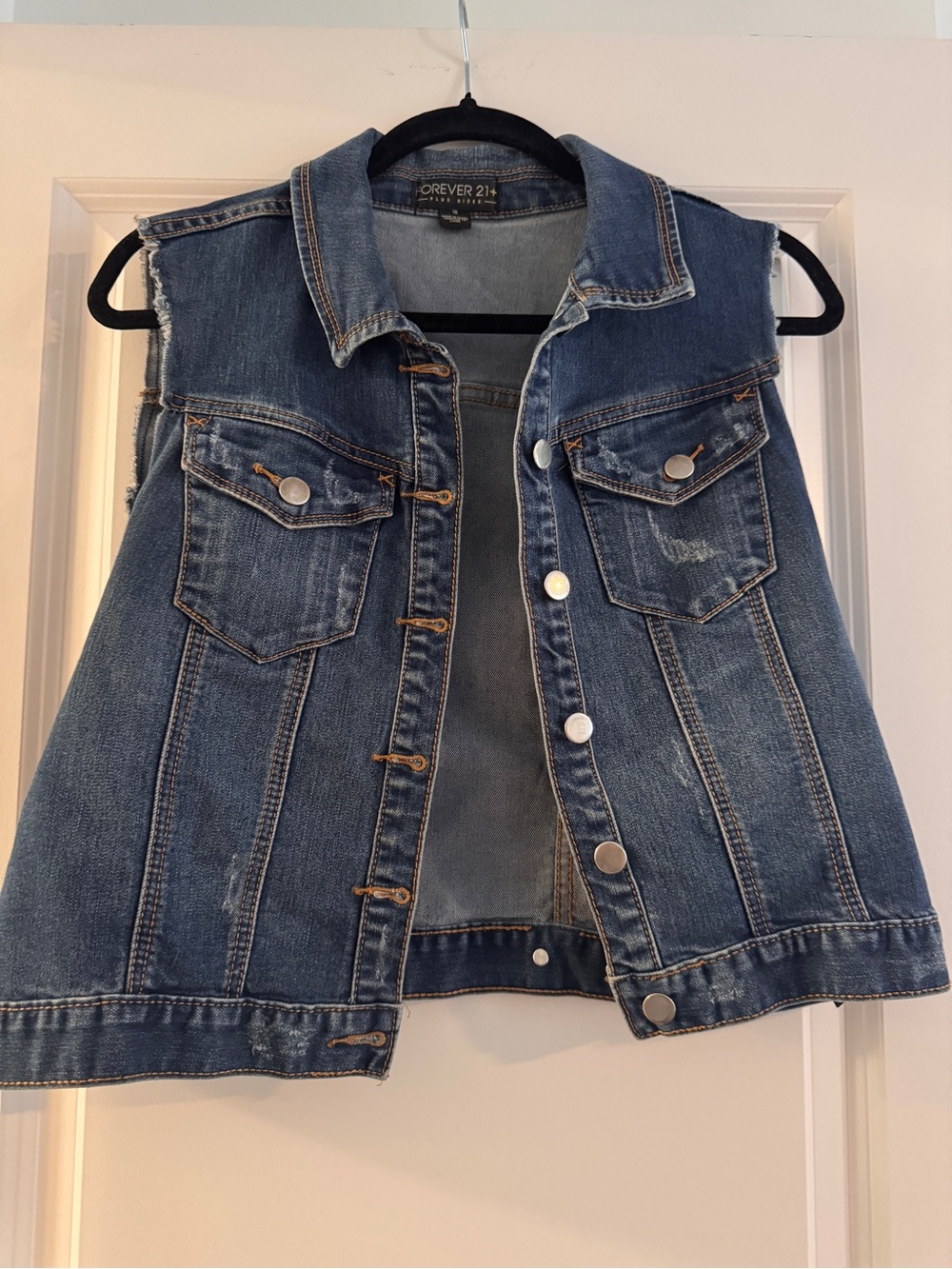 Plus Size Forever 21 Blue Distressed Denim Vest